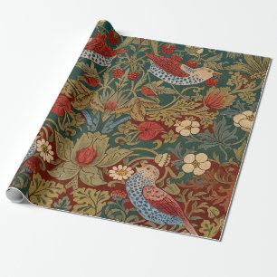 Papel De Regalo Ladrón de Fresas Morris Azul Verde Rojo Arte Flora
