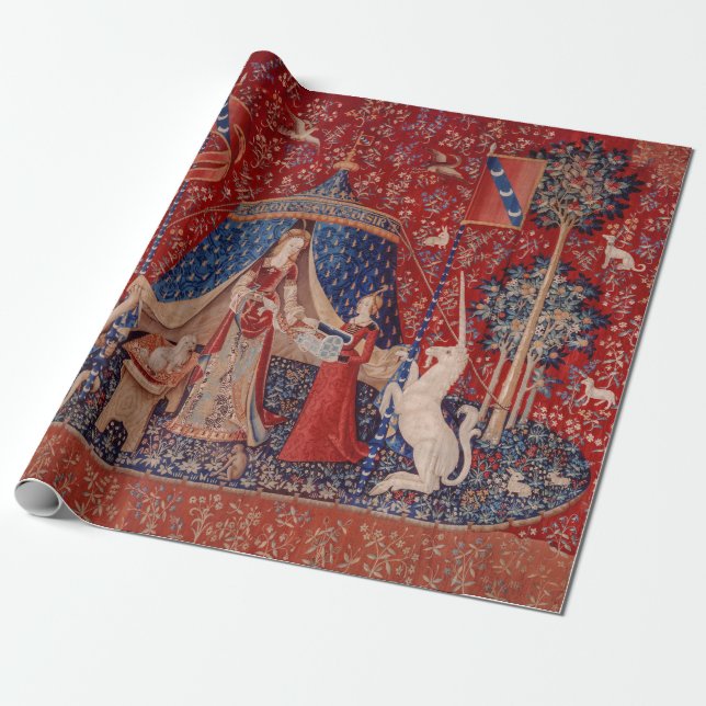 Papel De Regalo Lady and Unicorn Medieval Tapestry Desire (Desenrollado)