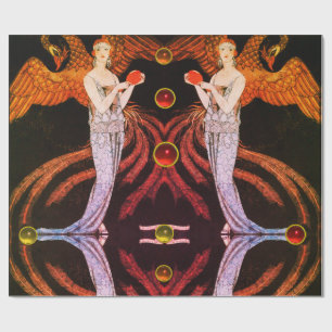Papel De Regalo LADY PHOENIX ART DECO BEAUTY Naranja DE MODA Negro