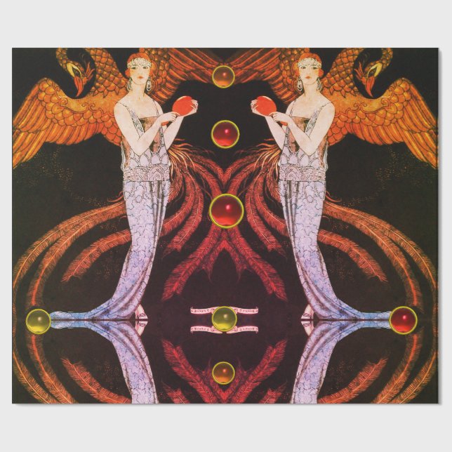 Papel De Regalo LADY PHOENIX ART DECO BEAUTY Naranja DE MODA Negro (Superficie plana)