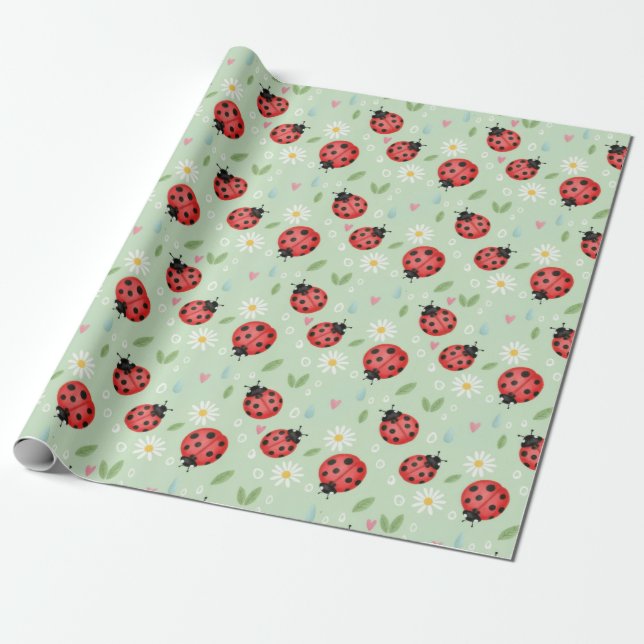 Papel De Regalo Ladybug Flower Pattern (Desenrollado)