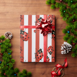 Papel De Regalo Ladybug rojo y blanco a rayas