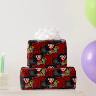 Papel De Regalo Ladybug y Sunflowers-Diagonal-Red-
