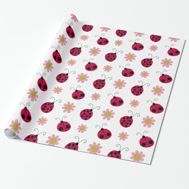 Papel De Regalo Ladybugs and Flowers (Desenrollado)