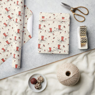 Papel De Regalo Ladybugs rojos clásicos con botas de lluvia
