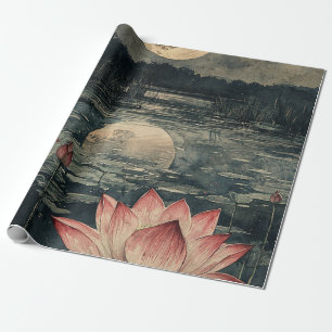 Papel De Regalo Lago de Loto bajo la Luz de la Luna (4)