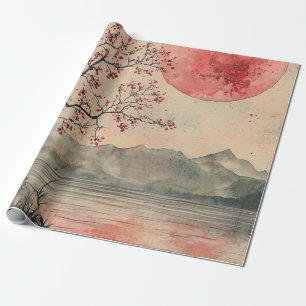 Papel De Regalo Lagos de la Luna Carmesí Tinta Lavada