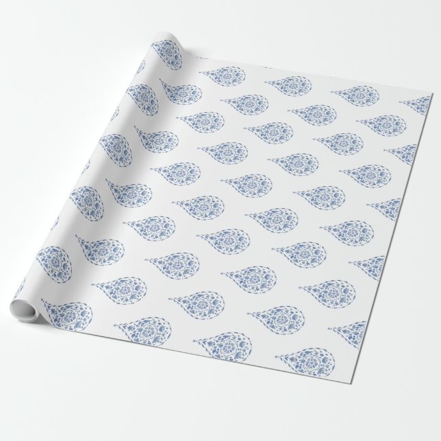 Papel De Regalo Lágrima azul Paisley (Desenrollado)