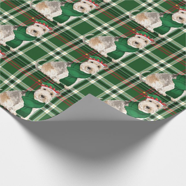 Papel De Regalo Lakeland Terrier Dog and Green Plaid Navidades (Esquina)