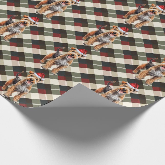 Papel De Regalo Lakeland Terrier Dog and Holiday Plaid Navidades (Esquina)