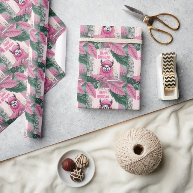 Papel De Regalo Lama sonriente rosa feliz (Artesanía)