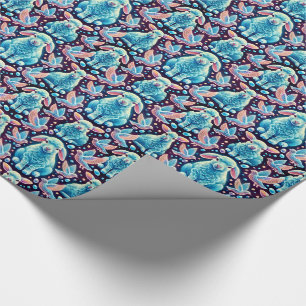 Papel De Regalo LAMBS ~ Sellos de patrón AZUL ~
