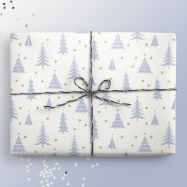 Papel De Regalo Láminas nórdicas Blue-Gray Árboles de Navidad Blan