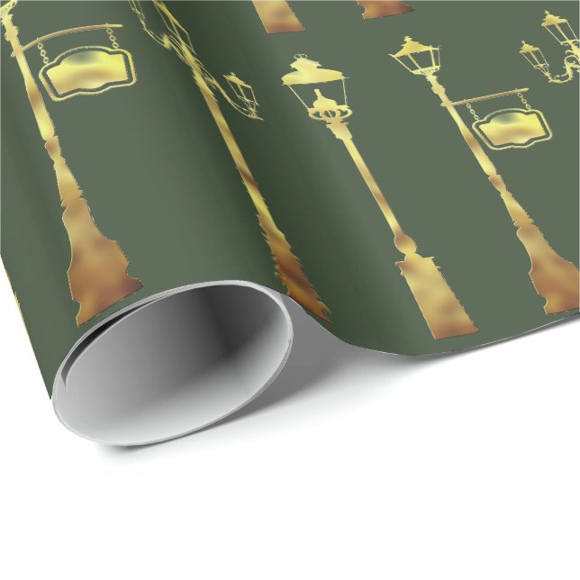 Papel De Regalo Lámpara de latón victoriana posta luz verde (Esquina del rollo)