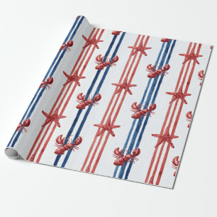 Papel De Regalo Langosta Patriótica Rojo Blanco Azul Estrellas (1)