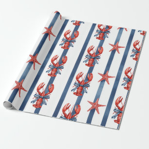 Papel De Regalo Langosta Patriótica Rojo Blanco Azul Estrellas (2)