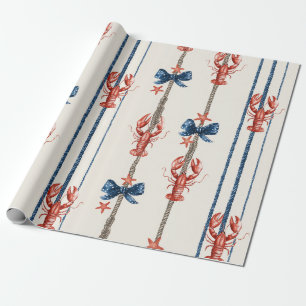 Papel De Regalo Langosta Patriótica Rojo Blanco Azul Estrellas (3)