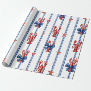 Papel De Regalo Langosta Patriótica Rojo Blanco Azul Estrellas (5)