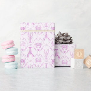 Papel De Regalo Langosta y Cangrejos Rosa Claro Preppy 