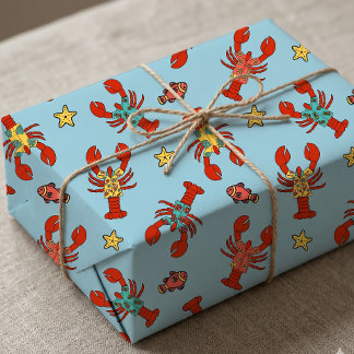 Papel De Regalo Langostas con Camisetas Hawaianas Verano Estrellas