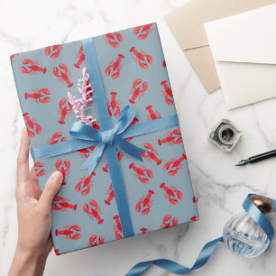 Papel De Regalo Langostas Rojas Ilustradas sobre Gris Claro-Azul