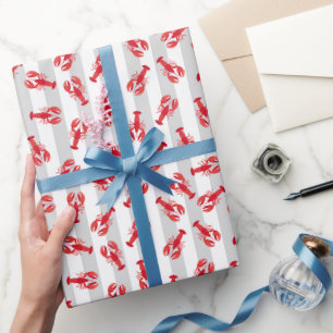 Papel De Regalo Langostas Rojas Ilustradas sobre Rayas Grises Clar