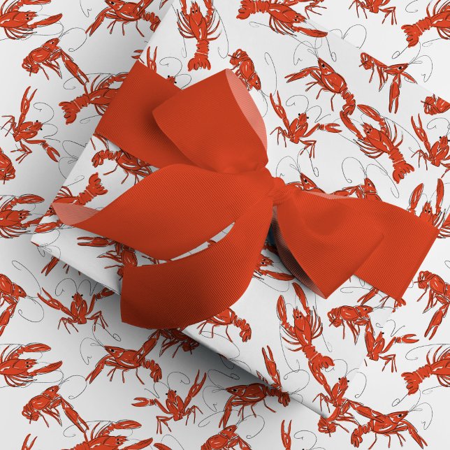 Papel De Regalo Langostinos enrojecidos (Red boiled crawfish gift wrapping paper.)