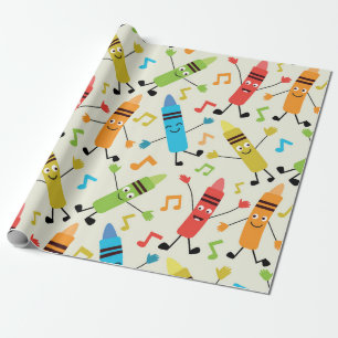 Papel De Regalo Lápices bailarines divertidos de Kawaii con notas