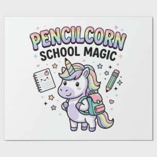 Papel De Regalo Lápiz de Unicornio Escuela Mágica Encantadora Merc