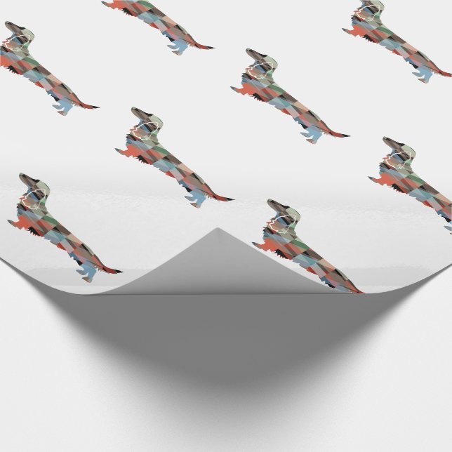 Papel De Regalo Larga vida haitiana Dachshund Geo Silhouette Plaid (Esquina)