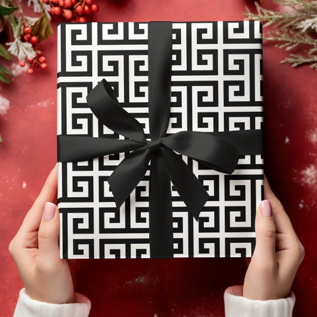 Papel De Regalo Large Black and White Greek Key Pattern (Large Black and White Greek Key Pattern Wrapping Paper)