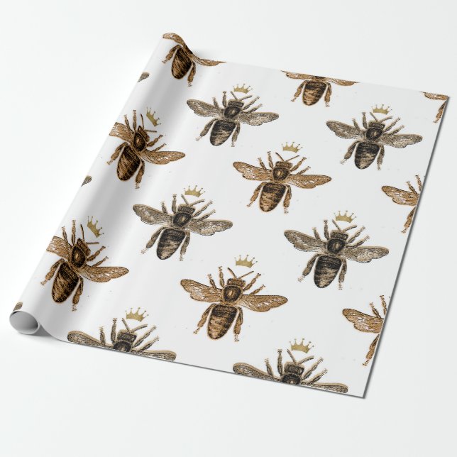 Papel De Regalo Las abejas de la reina negra en blanco (Desenrollado)