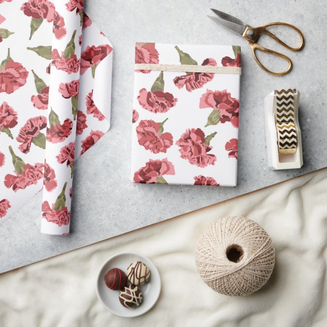 Papel De Regalo Las flores de los claveles rosados con estampado b (Artesanía)