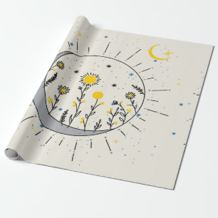 Papel De Regalo Las flores planean el sol y el arte gráfico lunar