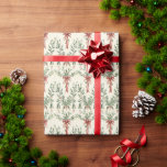 Papel De Regalo Las hojas de los navidades y las cintas rojas<br><div class="desc">Hermosas hojas de Navidades verdes y cintas rojas decodifican este papel de envoltura. Aspecto vintage</div>