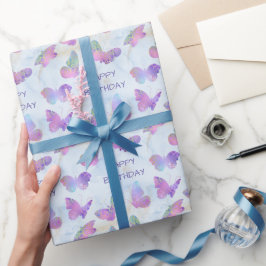 Papel De Regalo Las mariposas brillantes en el cumpleaños azul abs
