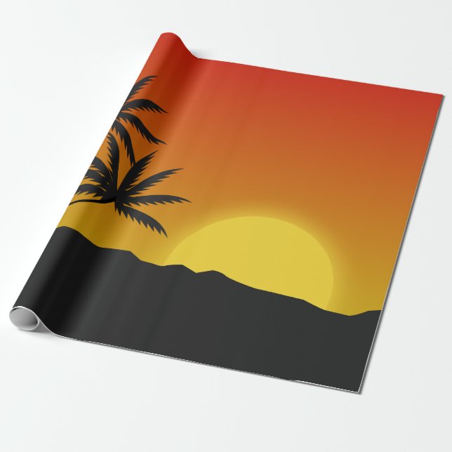 Papel De Regalo Las palmeras siluetean y puesta del sol tropical (Desenrollado)