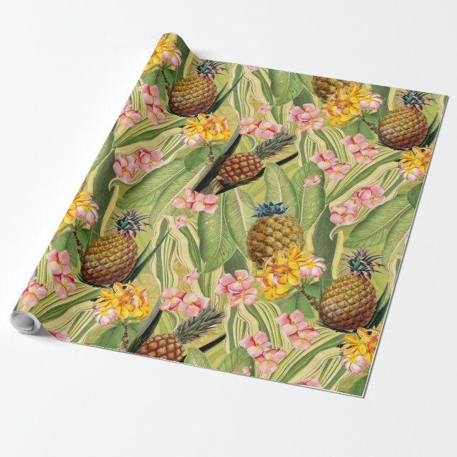 Papel De Regalo Las piñas tropicales y las flores dejan la jungla (Desenrollado)