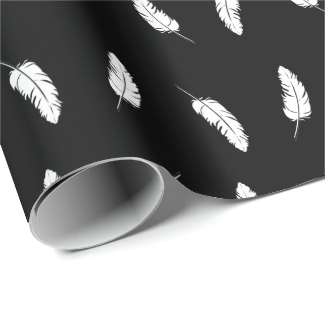 Papel De Regalo Las plumas blancas en negro (Esquina del rollo)