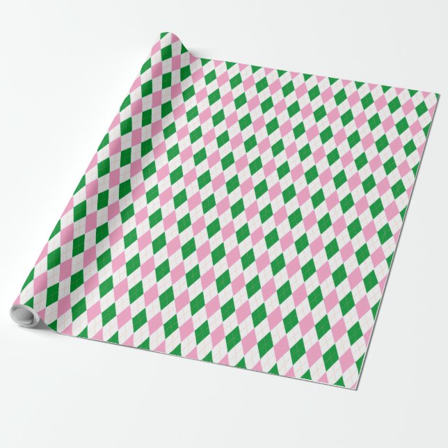 Papel De Regalo Last Swing Golf Bachelorette Pink Green Argyle (Desenrollado)
