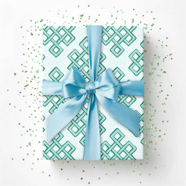 Papel De Regalo Lattice Endless Knot Textured in Green and Aqua (Subido por el creador)