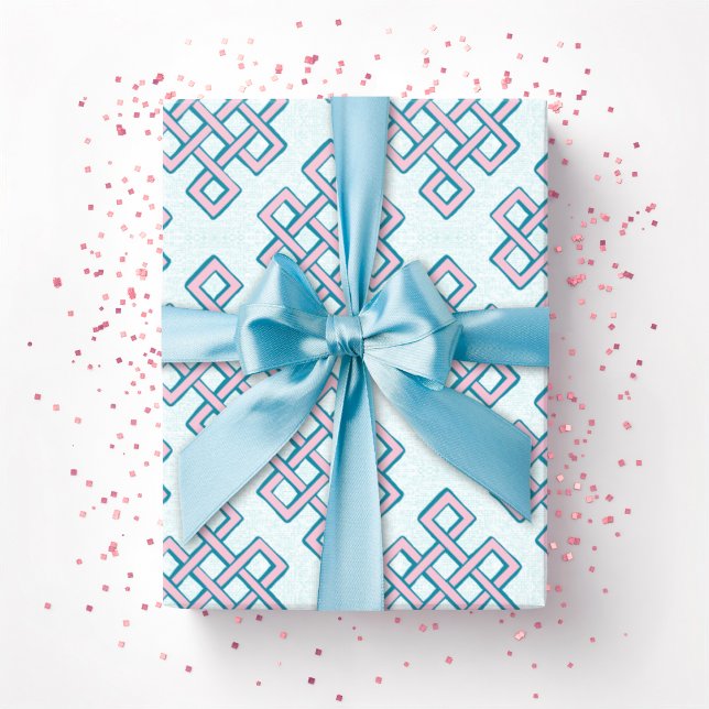 Papel De Regalo Lattice Endless Knot Textured in Pink and Aqua (Subido por el creador)