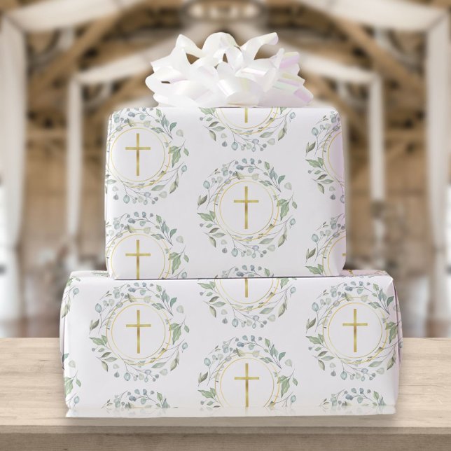 Papel De Regalo Laurel Garland Christian Gold Cross (Subido por el creador)