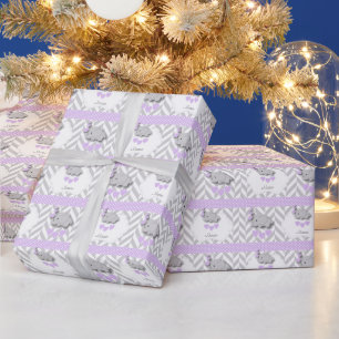 Papel De Regalo Lavanda, Baby Shower de Elefante Gris Blanco