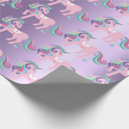 Papel De Regalo Lavanda con flores rosadas de unicornio Purpurina 