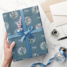 Papel De Regalo Lavanda Diseño Cumpleaños Wrapper en Azul Acuático