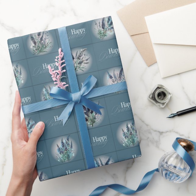 Papel De Regalo Lavanda Diseño Cumpleaños Wrapper en Azul Acuático