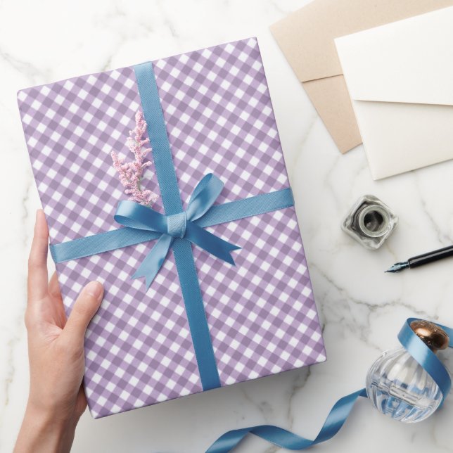 Papel De Regalo Lavanda en ángulo y Gingham en blanco (Regalar)