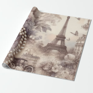 Papel De Regalo Lavanda Francesa Romántica, Eifel y Perlas Decoupa