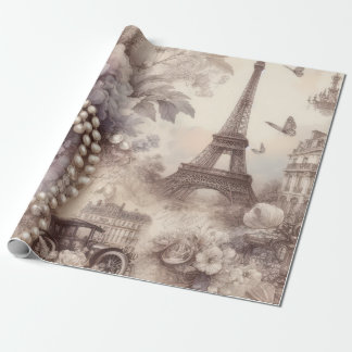 Papel De Regalo Lavanda Francesa Romántica, Eifel y Perlas Decoupa